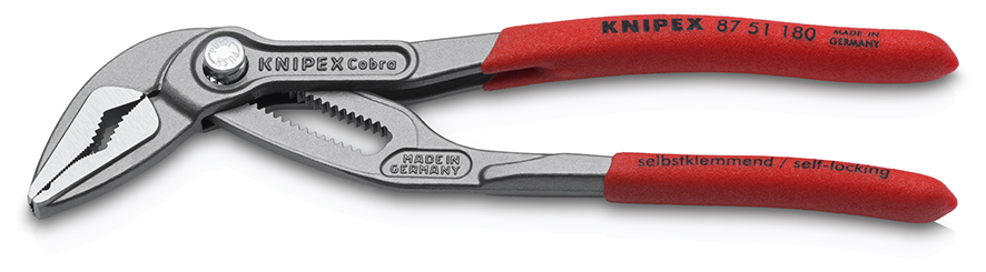 KNIPEX 87 51 180 Cobra® ES Wasserpumpenzange extra-schlank mit rutschhemmendem Kunststoff überzogen grau atramentiert 180 mm